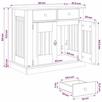 Hondenbench Meubel Artisanaal eiken 90 x 47,5 x 80 cm 8