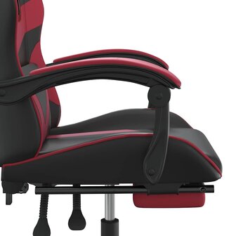Gamestoel draaibaar met voetensteun kunstleer zwart en wijnrood 8