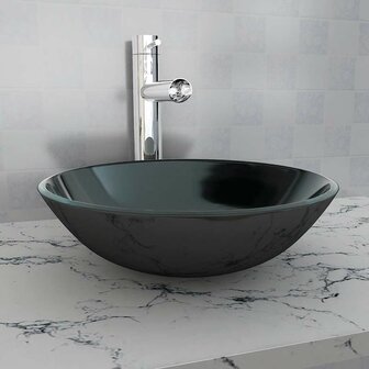 Wasbak gehard glas 42 cm zwart 1