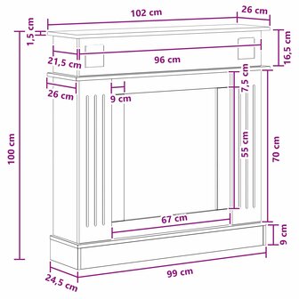 Haardombouw Betongrijs 102 x 26 x 100 cm Bewerkt hout 9