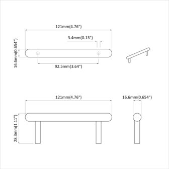 Kasthandgreep 12 st Zwart 121 x 16.6 x 28.3 mm IJzer 7