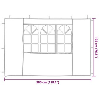 Partytent Zijwand 2 st 300 x 195 cm Lichtgrijs PE en staal 6