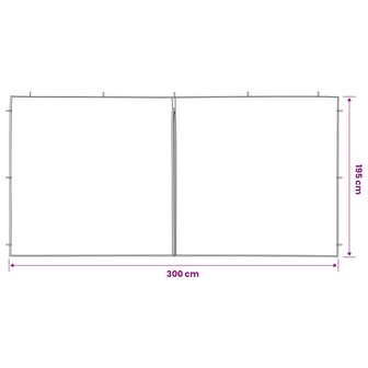 Partytent Zijwand 2 st 300 x 195 cm Lichtgrijs PE en staal 6