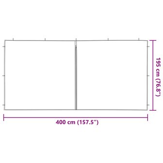 Partytent Zijwand 2 st 400 x 195 cm Lichtgrijs PE en staal 6