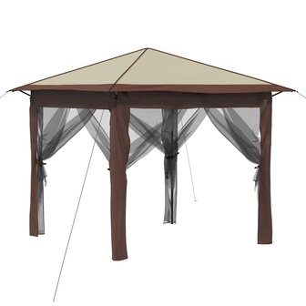 Gazebo met 4 Zijwanden 2,6 x 2,6 m Cr&egrave;me en bruin 2