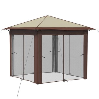 Gazebo met 4 Zijwanden 2,6 x 2,6 m Cr&egrave;me en bruin 3