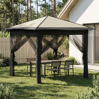 Gazebo met 4 Zijwanden 2,6 x 2,6 m Cr&egrave;me en Antraciet 1