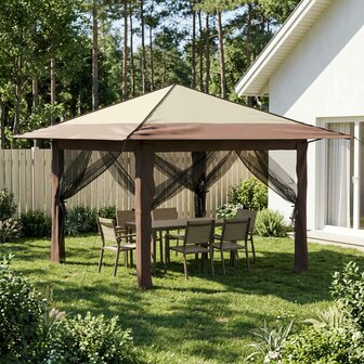 Gazebo met 4 Zijwanden Cr&egrave;me en bruin 1