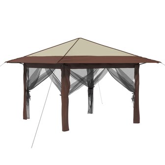 Gazebo met 4 Zijwanden Cr&egrave;me en bruin 2