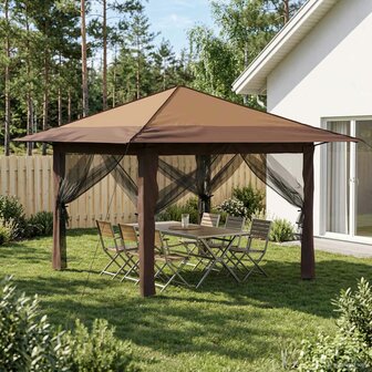Gazebo met 4 Zijwanden 3,3 x 3,3 m Beige en Bruin 1