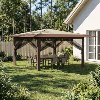 Paviljoen met 4 Zijwanden 4 x 4 m Cr&egrave;me en bruin 1