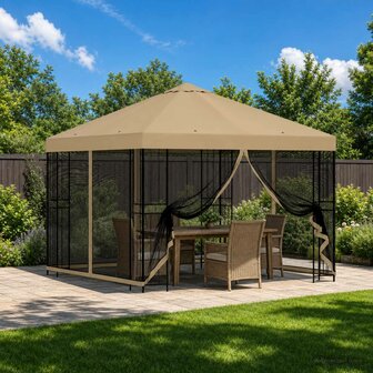 Tuin Gazebo met Zijwanden 3 x 3 m Beige Polyester en staal 1