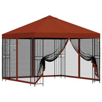 Tuin Gazebo met Zijwanden 3 x 3 m Terracotta Polyester en staal 2
