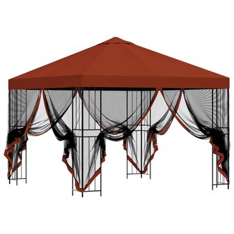 Tuin Gazebo met Zijwanden 3 x 3 m Terracotta Polyester en staal 4