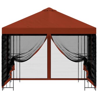 Tuin Gazebo met Zijwanden 3 x 3 m Terracotta Polyester en staal 5