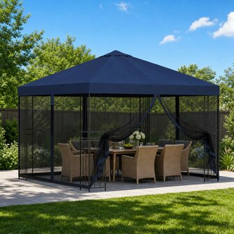Tuin Gazebo met Zijwanden 3 x 3 m Blauw Polyester en staal 1