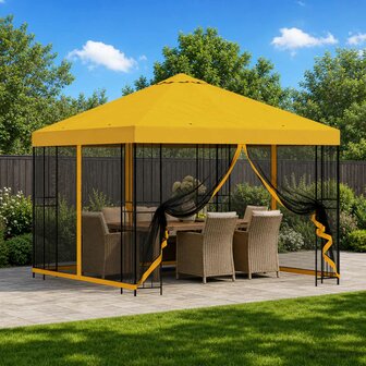 Tuin Gazebo met Zijwanden 3 x 3 m Geel Polyester en staal 1