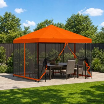 Tuin Gazebo met Zijwanden 3 x 3 m Oranje Polyester en staal 1