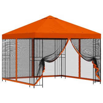 Tuin Gazebo met Zijwanden 3 x 3 m Oranje Polyester en staal 2