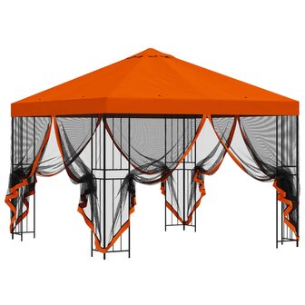 Tuin Gazebo met Zijwanden 3 x 3 m Oranje Polyester en staal 4