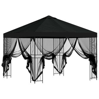 Tuin Gazebo met Zijwanden 3 x 3 m Zwart Polyester en staal 4