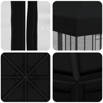 Tuin Gazebo met Zijwanden 3 x 3 m Zwart Polyester en staal 7