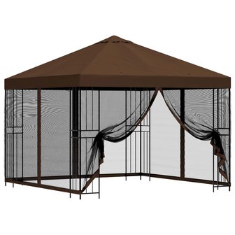 Tuin Gazebo met Zijwanden 3 x 3 m Bruin Polyester en staal 2