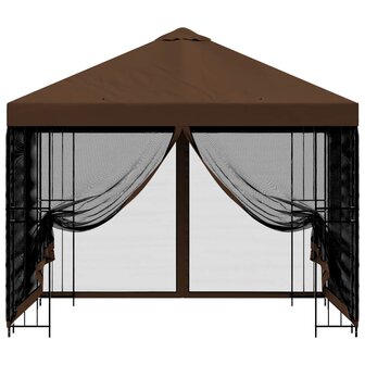 Tuin Gazebo met Zijwanden 3 x 3 m Bruin Polyester en staal 5