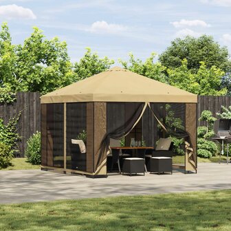Tuin Gazebo met Zijwanden 3 x 3 m Cr&egrave;mekleurig 1