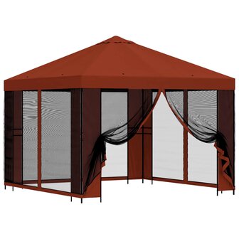 Tuin Gazebo met Zijwanden 3 x 3 m Terracotta Polyester en staal 2