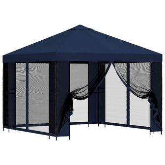Tuin Gazebo met Zijwanden 3 x 3 m Blauw Polyester en staal 2