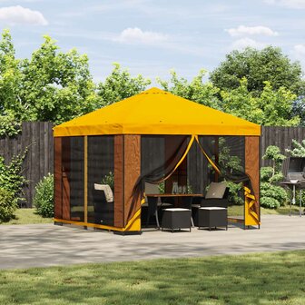 Tuin Gazebo met Zijwanden 3 x 3 m Geel Polyester en staal 1