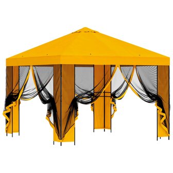 Tuin Gazebo met Zijwanden 3 x 3 m Geel Polyester en staal 4