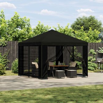 Tuin Gazebo met Zijwanden 3 x 3 m Zwart Polyester en staal 1