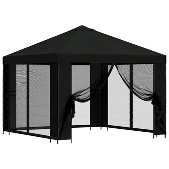 Tuin Gazebo met Zijwanden 3 x 3 m Zwart Polyester en staal 2