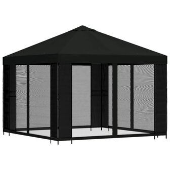 Tuin Gazebo met Zijwanden 3 x 3 m Zwart Polyester en staal 3