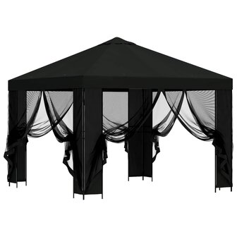 Tuin Gazebo met Zijwanden 3 x 3 m Zwart Polyester en staal 4