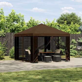 Tuin Gazebo met Zijwanden 3 x 3 m Bruin Polyester en staal 1
