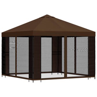 Tuin Gazebo met Zijwanden 3 x 3 m Bruin Polyester en staal 3