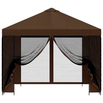 Tuin Gazebo met Zijwanden 3 x 3 m Bruin Polyester en staal 5