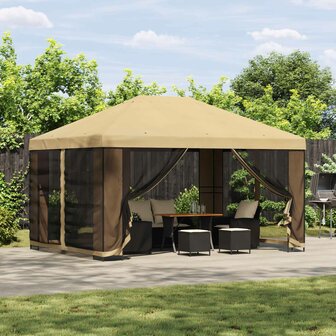 Tuin Gazebo met Zijwanden 4 &times; 3 m Cr&egrave;mekleurig 1