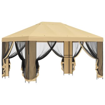 Tuin Gazebo met Zijwanden 4 &times; 3 m Cr&egrave;mekleurig 4