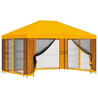 Tuin Gazebo met Zijwanden 4 &times; 3 m Geel Polyester en staal 2