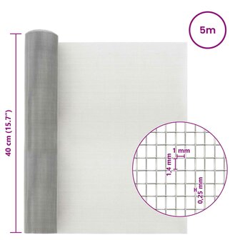 Gaasscherm 40 x 500 cm 18 mesh Roestvrij staal 304 zilver 7