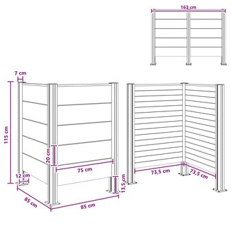 Afvalbak Schutting Grijs 85 x 85 x 115 cm Aluminium en WPC 9