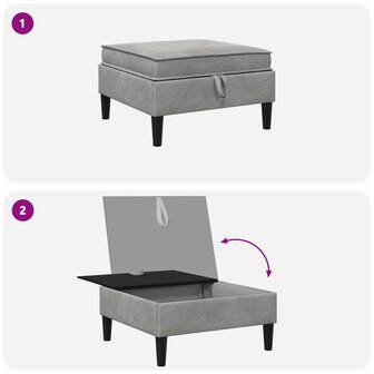 Hocker met Opslag Lichtgrijs Fluweel 8