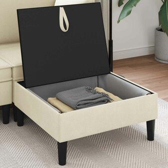 Hocker met Opslag Cr&egrave;mekleurig Fluweel 3