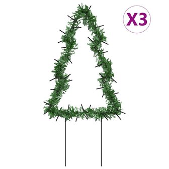 Kerstverlichting kerstboom 3 st met grondpinnen 50 LED&amp;apos;s 30 cm 2