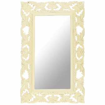 Spiegel handgesneden 80x50 cm massief mangohout wit 1