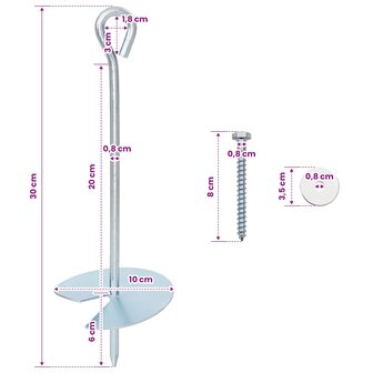 Aardeankers 2 st &Oslash;10 x 30 cm Gegalvaniseerd metaal zilver 9